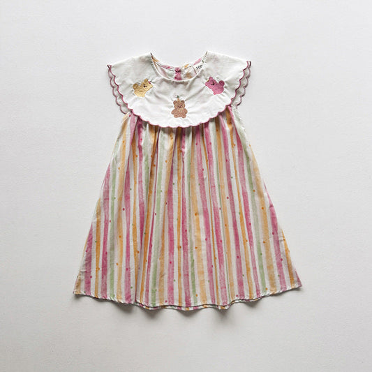 MyKids-USA® Baby Girls Sleeveless Teddy and Striped Pattern Dress