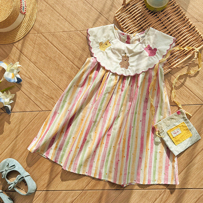 MyKids-USA® Baby Girls Sleeveless Teddy and Striped Pattern Dress