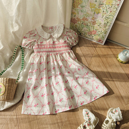 MyKids-USA® Baby Girls Short Sleeves Argyle and Floral Pattern Dress
