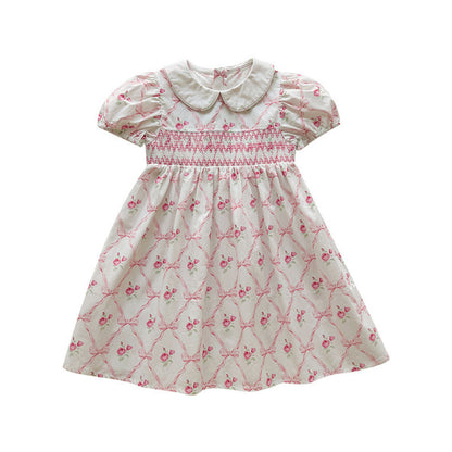 MyKids-USA® Baby Girls Short Sleeves Argyle and Floral Pattern Dress