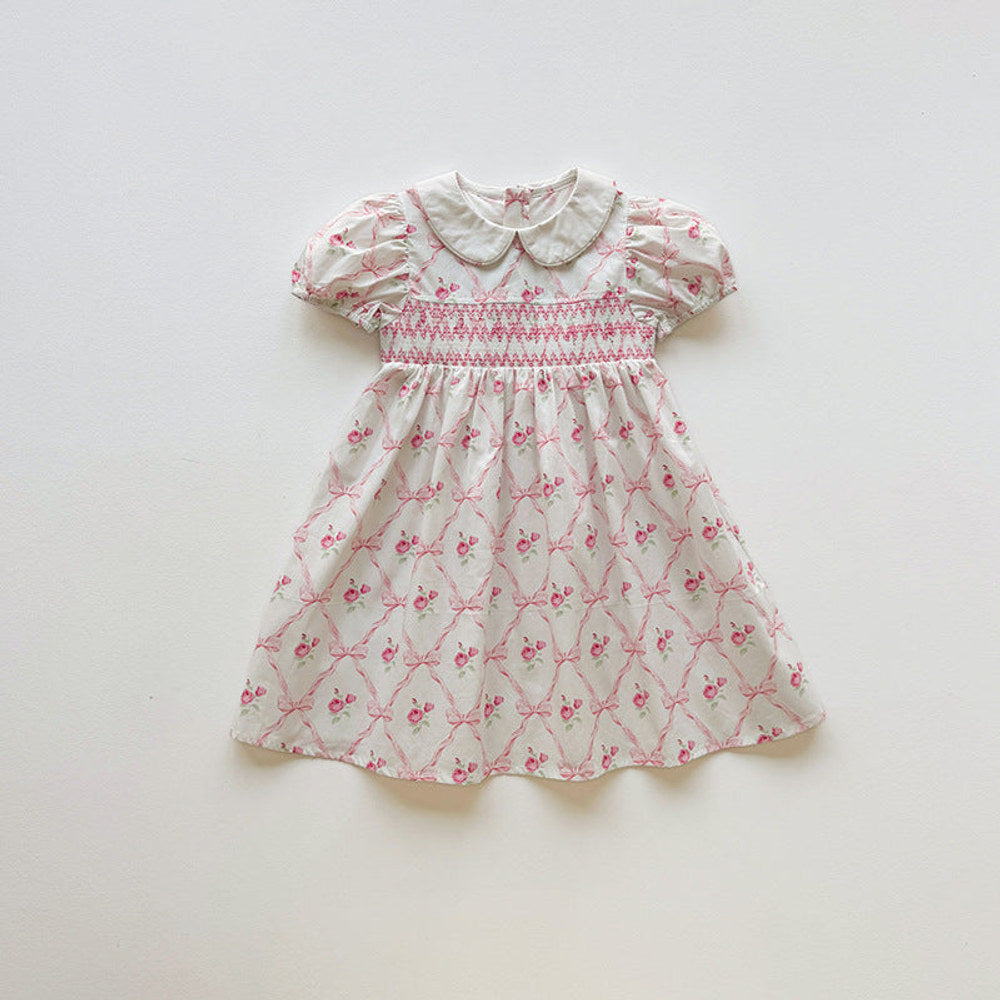 MyKids-USA® Baby Girls Short Sleeves Argyle and Floral Pattern Dress