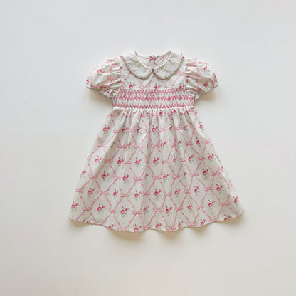 MyKids-USA® Baby Girls Short Sleeves Argyle and Floral Pattern Dress