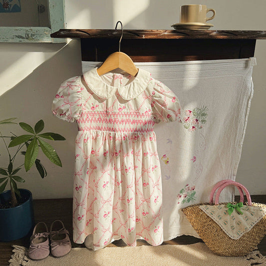 MyKids-USA® Baby Girls Short Sleeves Argyle and Floral Pattern Dress