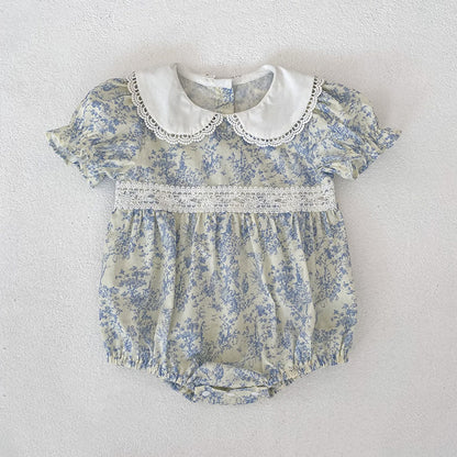 MyKids-USA® Girls Flowers Pattern Lace Trim Collar Onesies and Dress – Princess Sister Matching Set