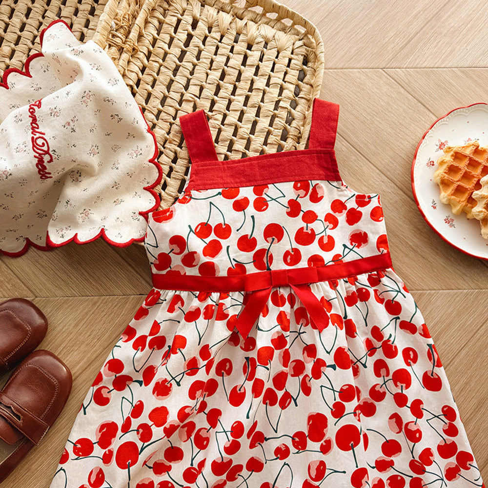 MyKids-USA® Baby Girls Sleeveless Cherry Pattern Strap Dress