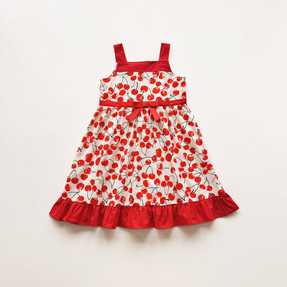 MyKids-USA® Baby Girls Sleeveless Cherry Pattern Strap Dress