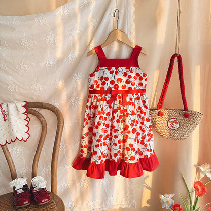 MyKids-USA® Baby Girls Sleeveless Cherry Pattern Strap Dress