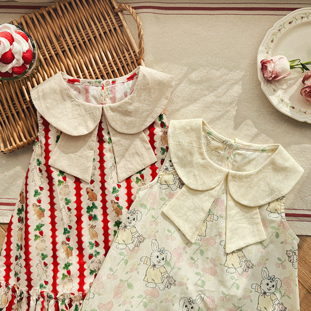 MyKids-USA® Baby Girls Sleeveless Rabbit and Fruits Pattern Dress