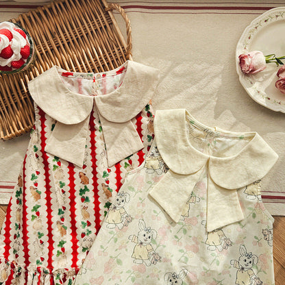 MyKids-USA® Baby Girls Sleeveless Rabbit and Fruits Pattern Dress
