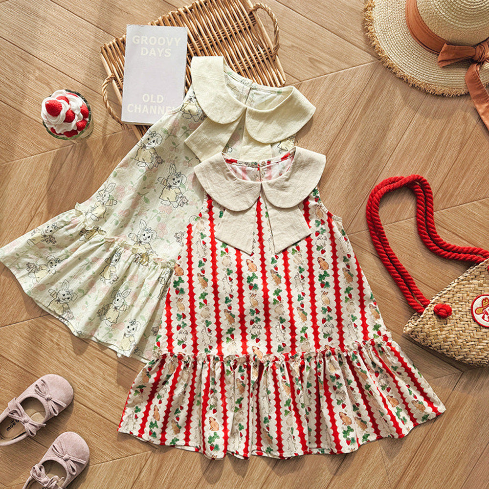 MyKids-USA® Baby Girls Sleeveless Rabbit and Fruits Pattern Dress