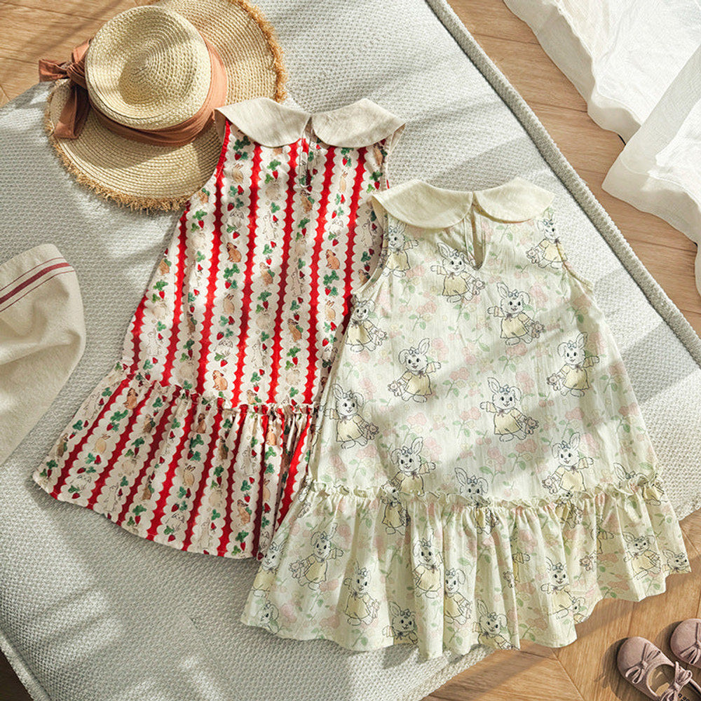 MyKids-USA® Baby Girls Sleeveless Rabbit and Fruits Pattern Dress