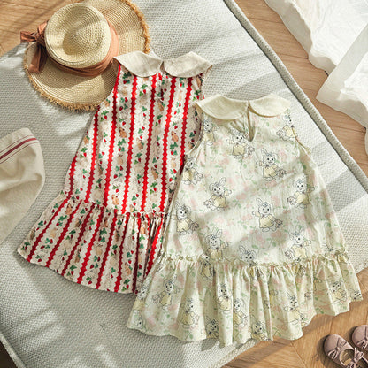 MyKids-USA® Baby Girls Sleeveless Rabbit and Fruits Pattern Dress
