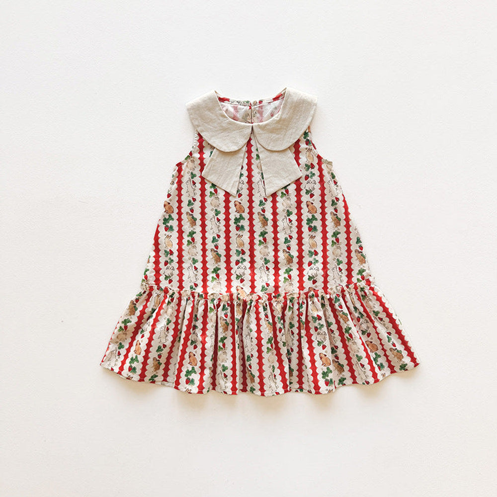 MyKids-USA® Baby Girls Sleeveless Rabbit and Fruits Pattern Dress