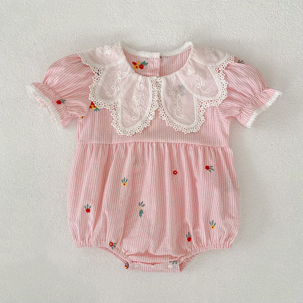 MyKids-USA® Girls Flowers Pattern Embroidered Short Sleeves Onesies and Dress – Princess Sister Matching Set