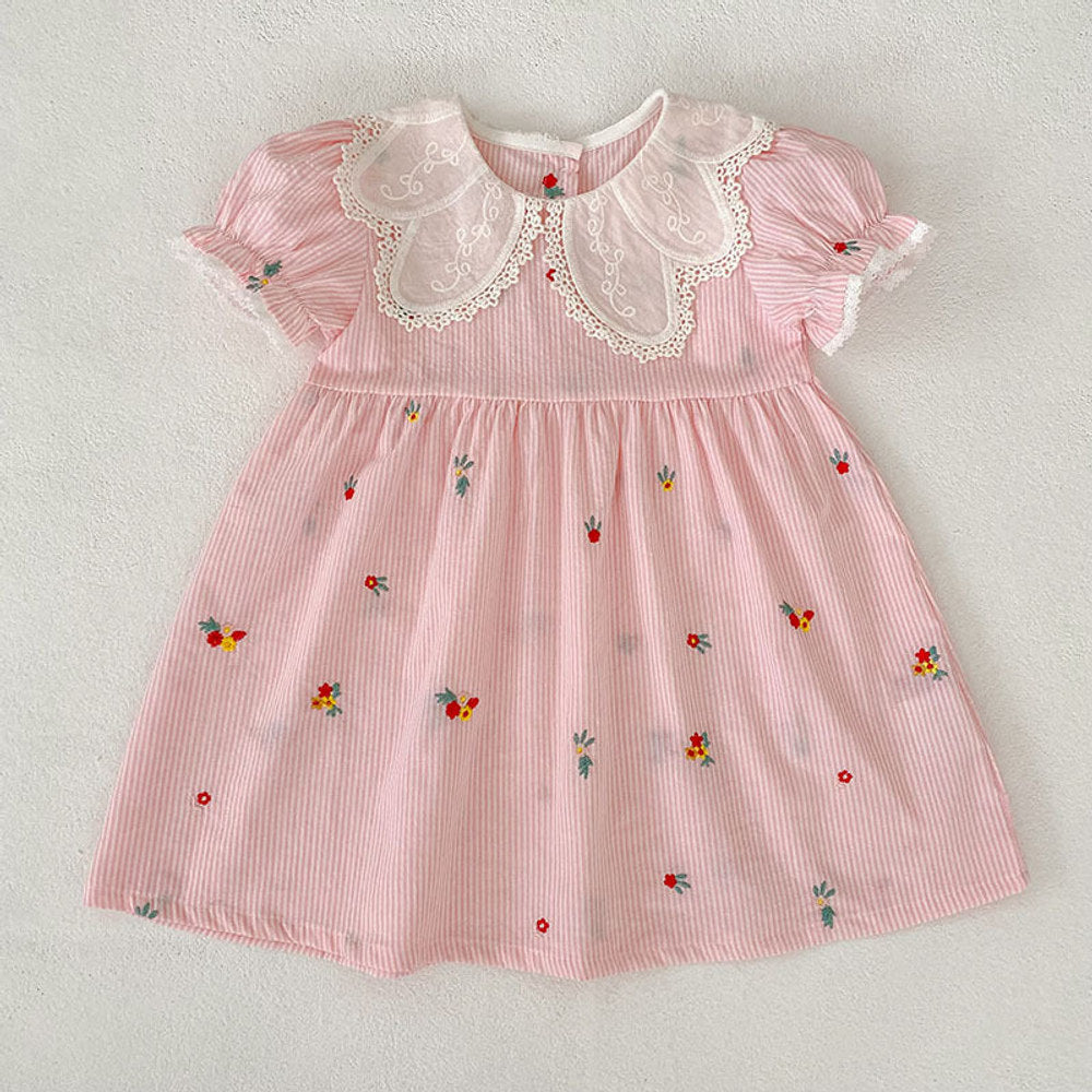MyKids-USA® Girls Flowers Pattern Embroidered Short Sleeves Onesies and Dress – Princess Sister Matching Set