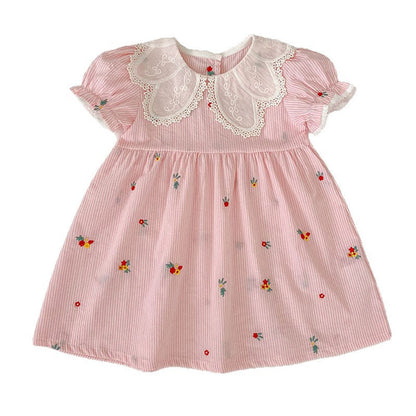 MyKids-USA® Girls Flowers Pattern Embroidered Short Sleeves Onesies and Dress – Princess Sister Matching Set