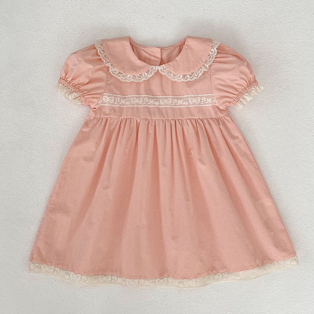 MyKids-USA® Girls Flowers Pattern Embroidered Lace Trim Onesies and Dress – Princess Sister Matching Set