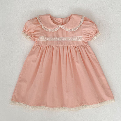 MyKids-USA® Girls Flowers Pattern Embroidered Lace Trim Onesies and Dress – Princess Sister Matching Set