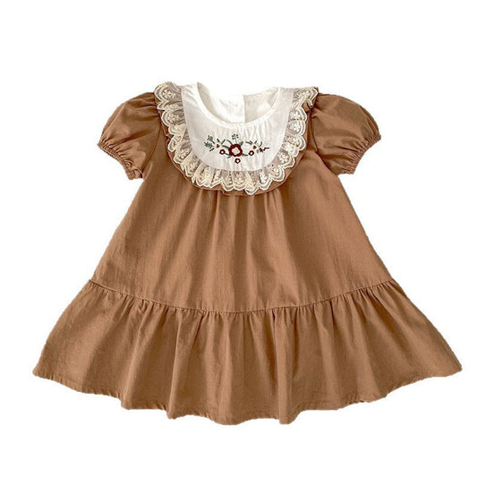 MyKids-USA® Girls Flowers Pattern Embroidered Lace Trim Onesies and Dress – Princess Sister Matching Set