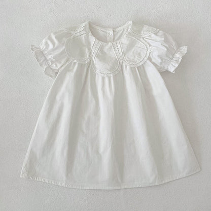 MyKids-USA® Design Girls Hollow Out Flower Collar Sleeveless Onesies and Short Sleeves Dress – Sister Matching Clothing Set
