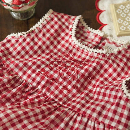 MyKids-USA® Baby Girls Sleeveless Plaid Pattern Lace Trim Dress