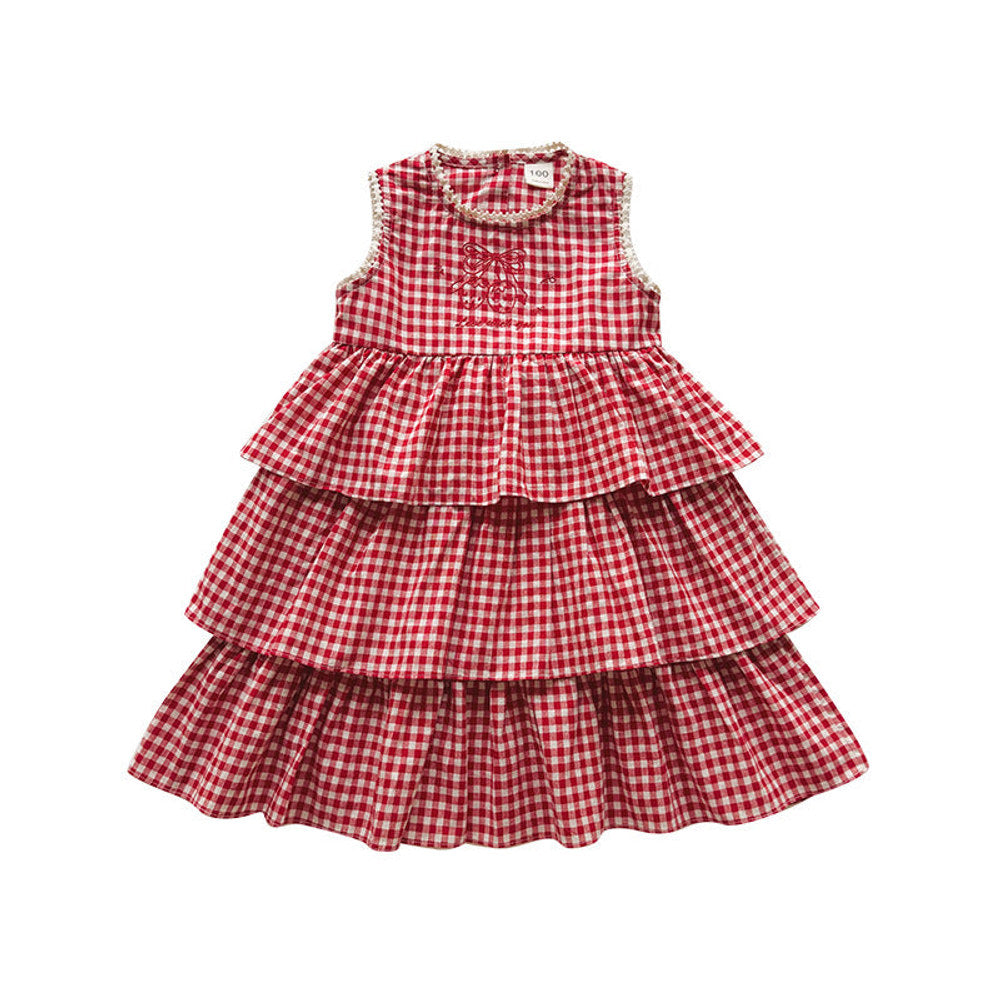 MyKids-USA® Baby Girls Sleeveless Plaid Pattern Lace Trim Dress
