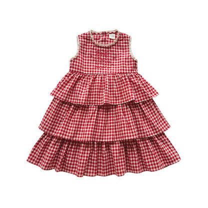 MyKids-USA® Baby Girls Sleeveless Plaid Pattern Lace Trim Dress