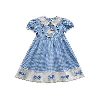 MyKids-USA® Baby Girls Short Sleeves Plaid and Animals Pattern Dress