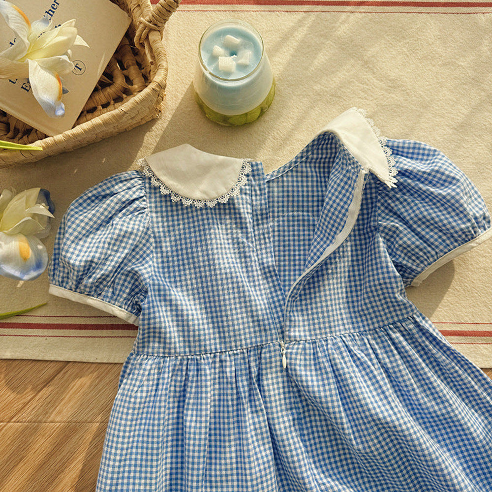 MyKids-USA® Baby Girls Short Sleeves Plaid and Animals Pattern Dress