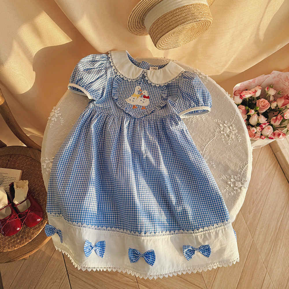 MyKids-USA® Baby Girls Short Sleeves Plaid and Animals Pattern Dress