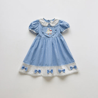 MyKids-USA® Baby Girls Short Sleeves Plaid and Animals Pattern Dress