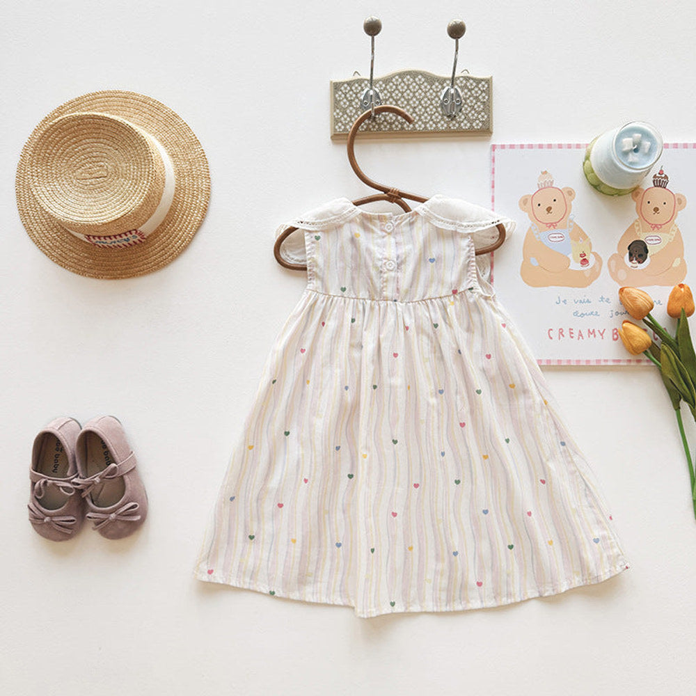 MyKids-USA® Baby Girls Sleeveless Striped and Hearts Pattern Dress