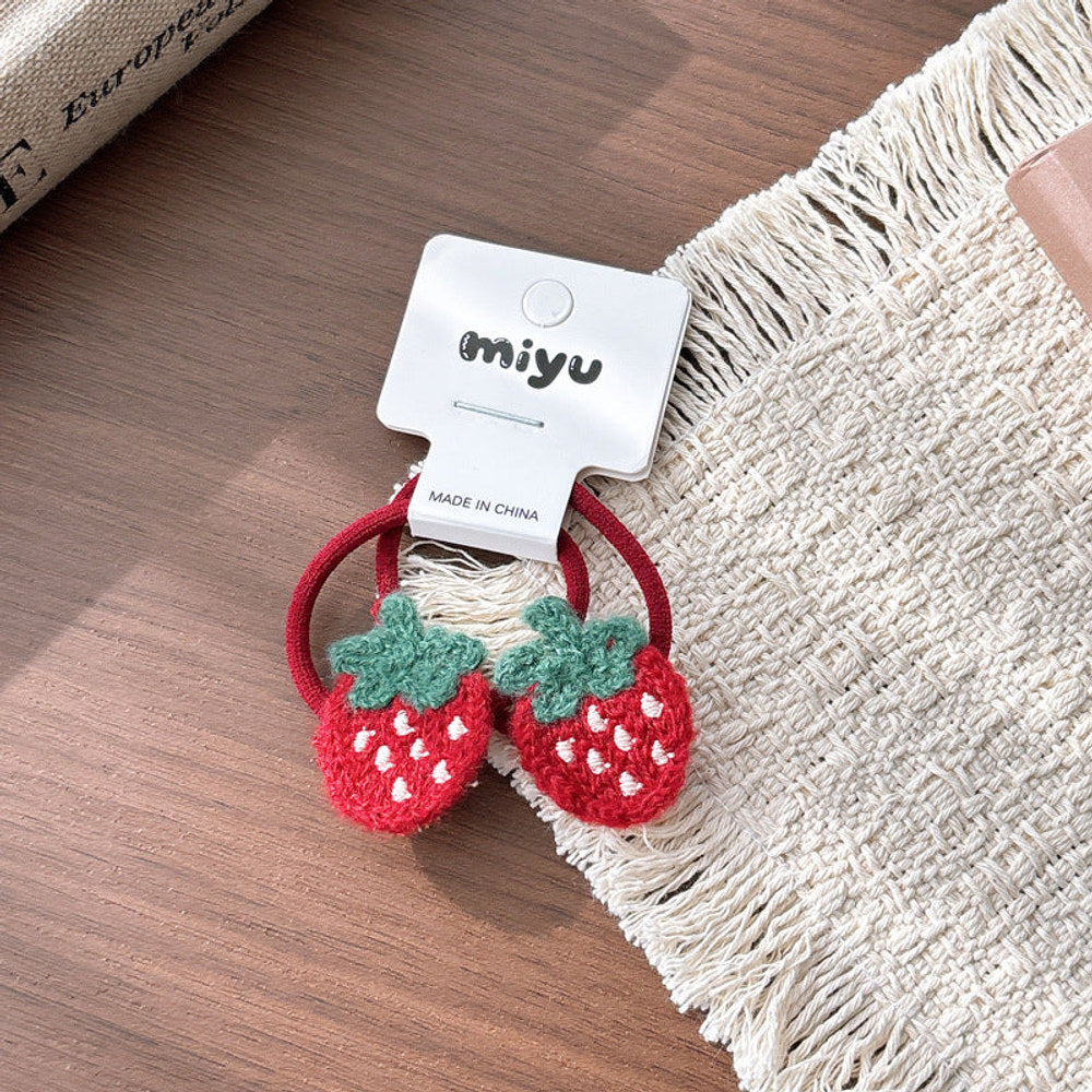 MyKids-USA® Collection of 2 Cute Cartoon and Fruits Pattern Hair Clips or Hair Ties