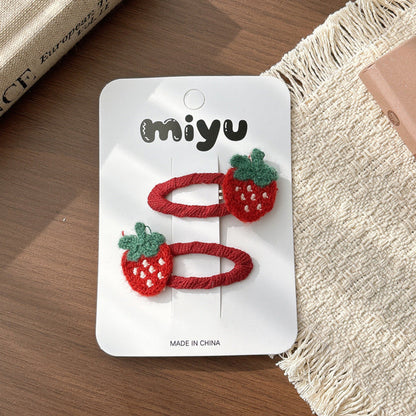 MyKids-USA® Collection of 2 Cute Cartoon and Fruits Pattern Hair Clips or Hair Ties