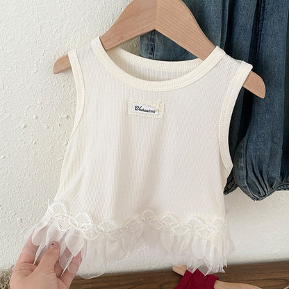 MyKids-USA® Baby Kids Girls Sleeveless Lace Trim Color Patchwork Vest