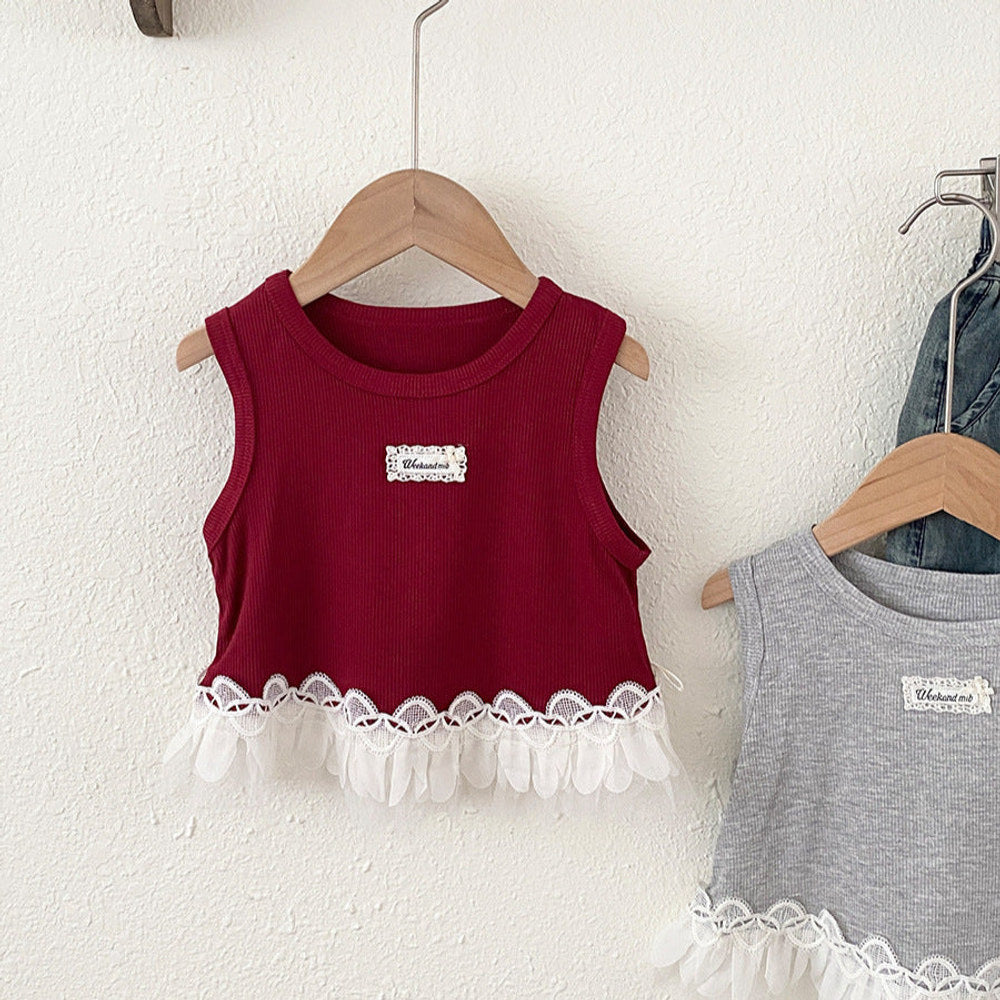 MyKids-USA® Baby Kids Girls Sleeveless Lace Trim Color Patchwork Vest