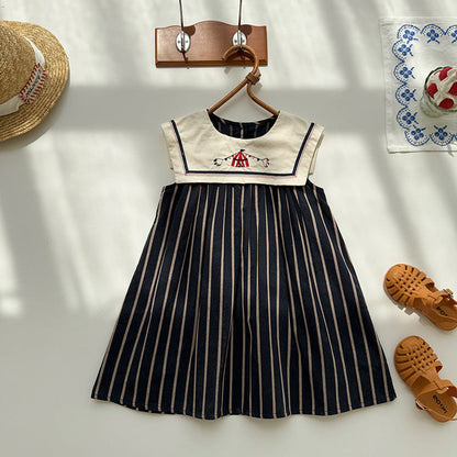 MyKids-USA® Baby Girls Sleeveless Preppy Striped Pattern Dress