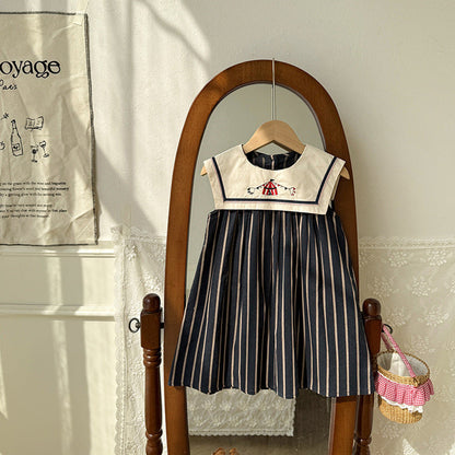 MyKids-USA® Baby Girls Sleeveless Preppy Striped Pattern Dress