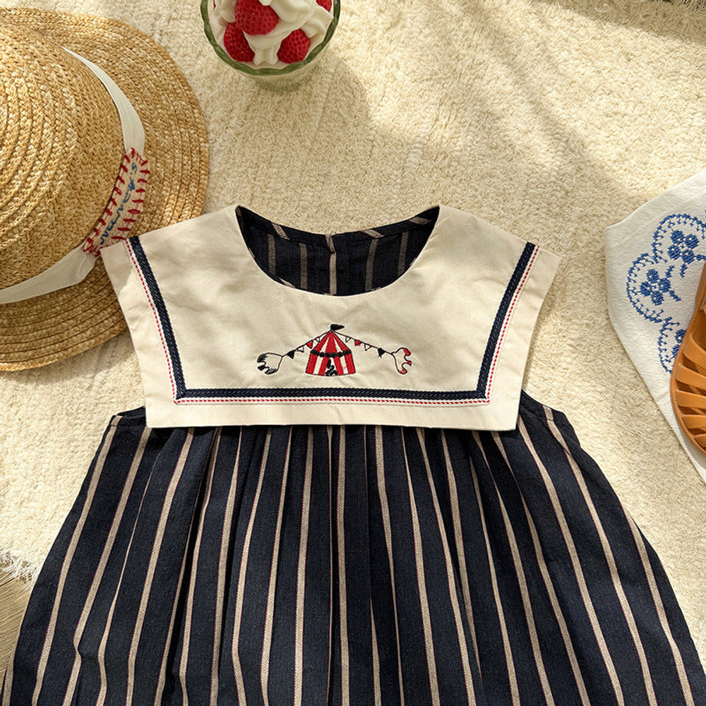 MyKids-USA® Baby Girls Sleeveless Preppy Striped Pattern Dress