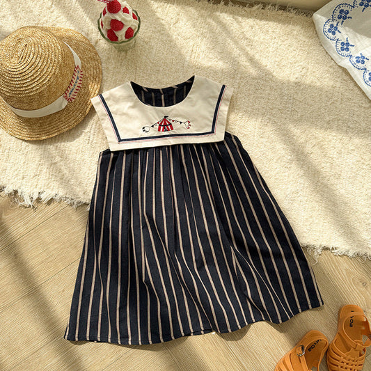 MyKids-USA® Baby Girls Sleeveless Preppy Striped Pattern Dress