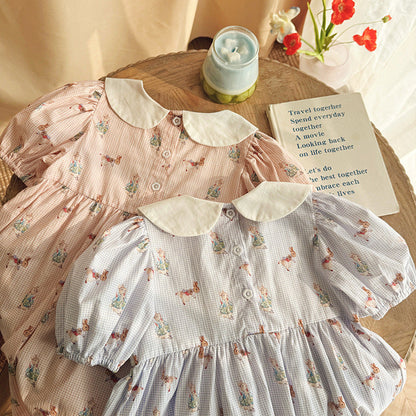 MyKids-USA® Baby Girls Short Sleeves Animals Cartoon Pattern Dress