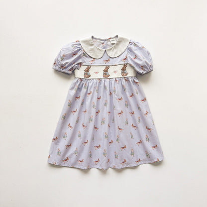 MyKids-USA® Baby Girls Short Sleeves Animals Cartoon Pattern Dress