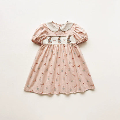 MyKids-USA® Baby Girls Short Sleeves Animals Cartoon Pattern Dress