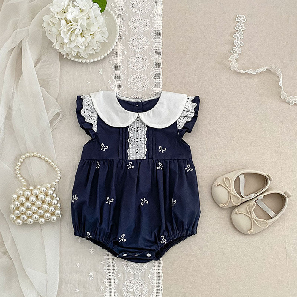 MyKids-USA® Girls Simple Embroidered Pattern Peter Pan Collar Onesies and Dress – Princess Sister Matching Set
