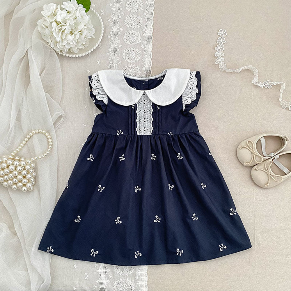 MyKids-USA® Girls Simple Embroidered Pattern Peter Pan Collar Onesies and Dress – Princess Sister Matching Set