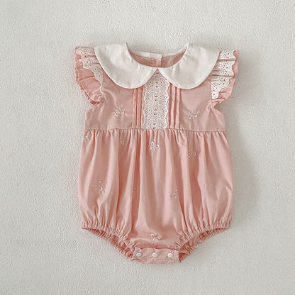 MyKids-USA® Girls Simple Embroidered Pattern Peter Pan Collar Onesies and Dress – Princess Sister Matching Set