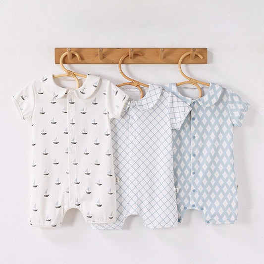 MyKids-USA® Baby Unisex Short Sleeves Geometric Pattern Single Breasted Rompers