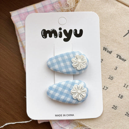 MyKids-USA® Collection of 2 Cute Blue Flowers Pattern Hair Clips