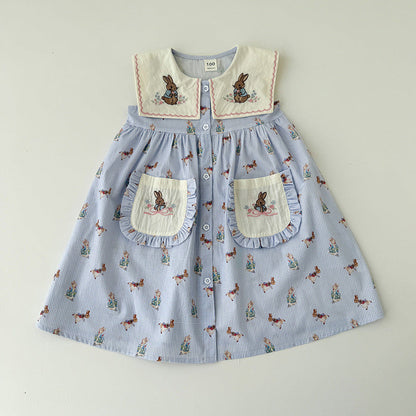 MyKids-USA® Baby Girls Sleeveless Vintage Animals Cartoon Pattern Dress