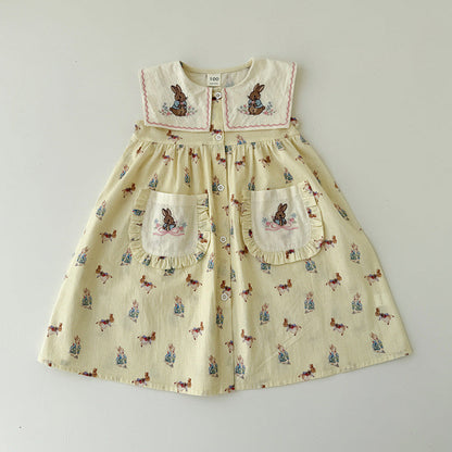 MyKids-USA® Baby Girls Sleeveless Vintage Animals Cartoon Pattern Dress